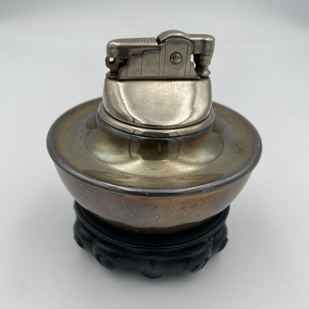 Made in Japan Silver Table Lighter with Decorative Base Vintage